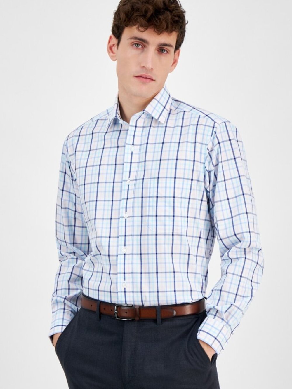 Club Room Men's Plaid Dress Shirt, Exclusively at Macy's - White Pink Turq  NWT